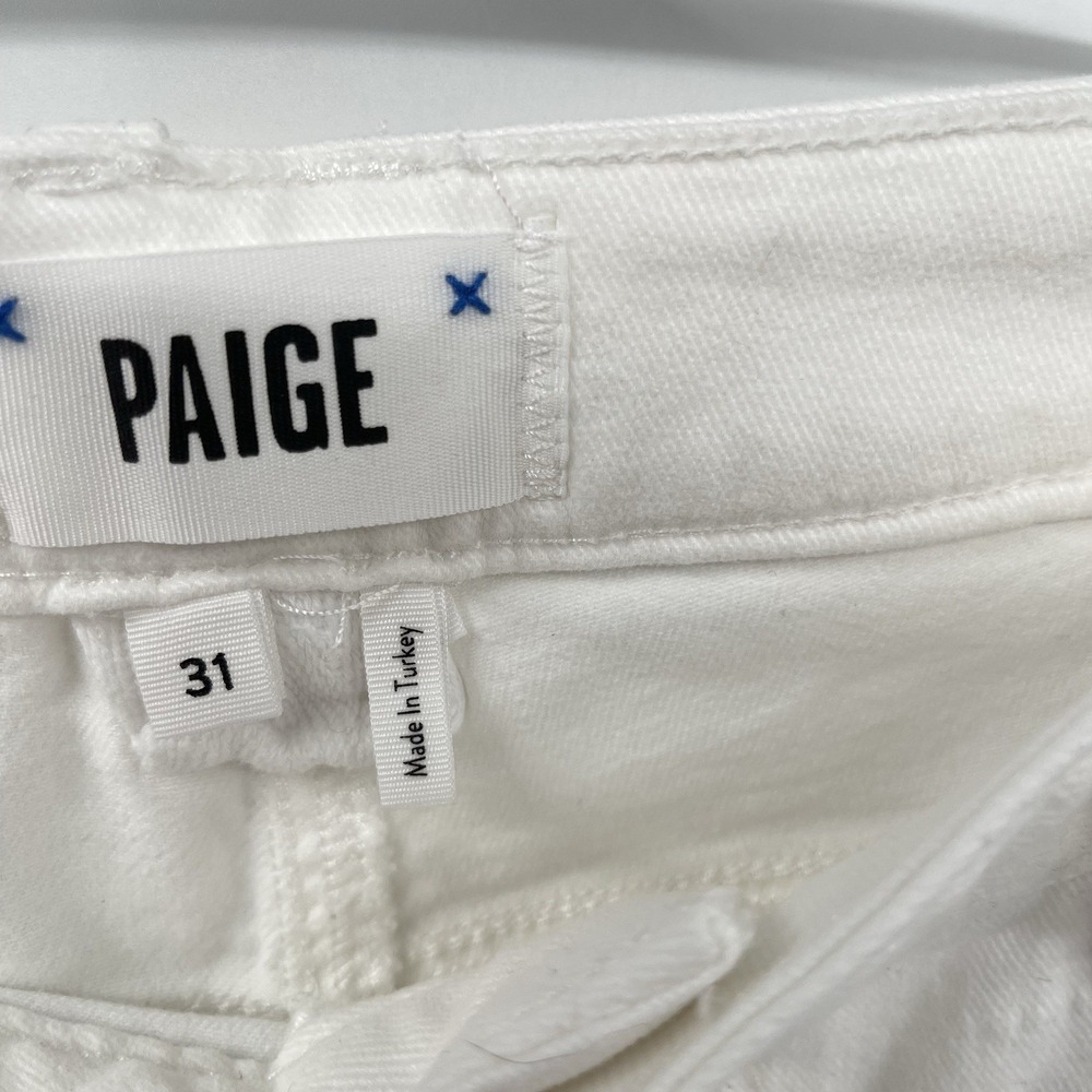 Paige High Rise Straight Leg Jeans Distressed White Denim Size 31 - Picture 2 of 8